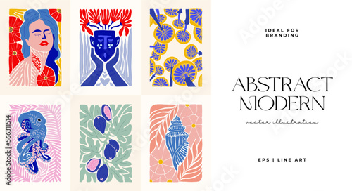 Abstract art posters template. Modern trendy Matisse minimal style. Pink, blue, yellow colors. Hand drawn design for wallpaper, wall decor, print, postcard, cover, template, banner. 