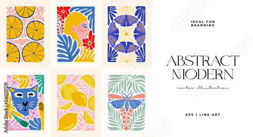 Abstract art posters template. Modern trendy Matisse minimal style. Pink, blue, yellow colors. Hand drawn design for wallpaper, wall decor, print, postcard, cover, template, banner. 
