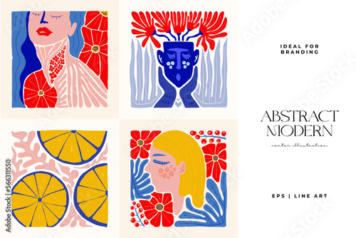 Abstract art posters template. Modern trendy Matisse minimal style. Pink  blue  yellow colors. Hand drawn design for wallpaper  wall decor  print  postcard  cover  template  banner. 