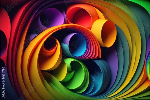 3d abstract rainbow paper art style wallpaper background. Generarive AI. photo