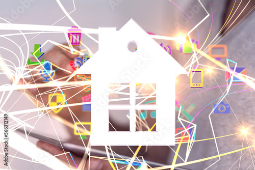 home data. Digital cyberspace with particles and Digital data network connections concept.