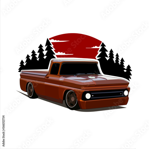 Isolated pickup vehicle with pine tree illustration vector 
