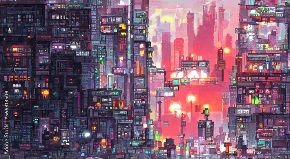 Cyberpunk Neon City Night. Futuristic City Scene in a Style of Pixel Art.  80 S Wallpaper. Retro Future Stock Illustration - Illustration of  skyscraper, architecture: 267715208