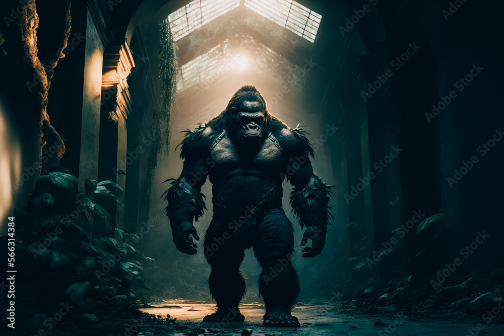 Fototapeta premium Gorilla, jungle cinematic atmosphere art