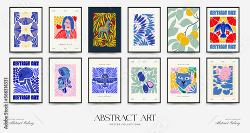 Abstract art posters template. Modern trendy Matisse minimal style. Pink, blue, yellow colors. Hand drawn design for wallpaper, wall decor, print, postcard, cover, template, banner.  © KozyPlace