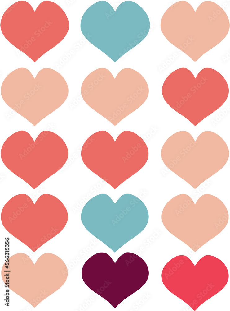 Lots of cute hearts in different colors soft shaped and on a transparent background an ideal image for valentines day 2023, generative ai