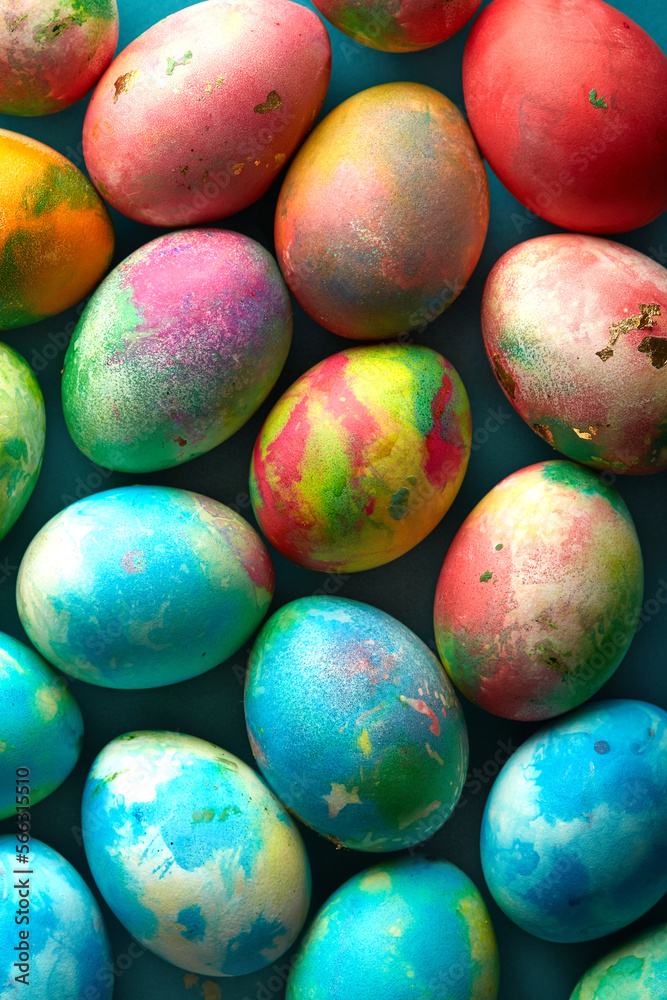 Easter eggs viewed from above. Colorful Easter background. Top view Easter eggs viewed from above. Colorful Easter background. Top view