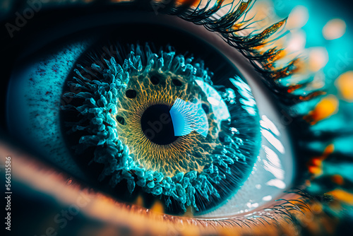 macro photo of an eye Turquoise iris cinematic