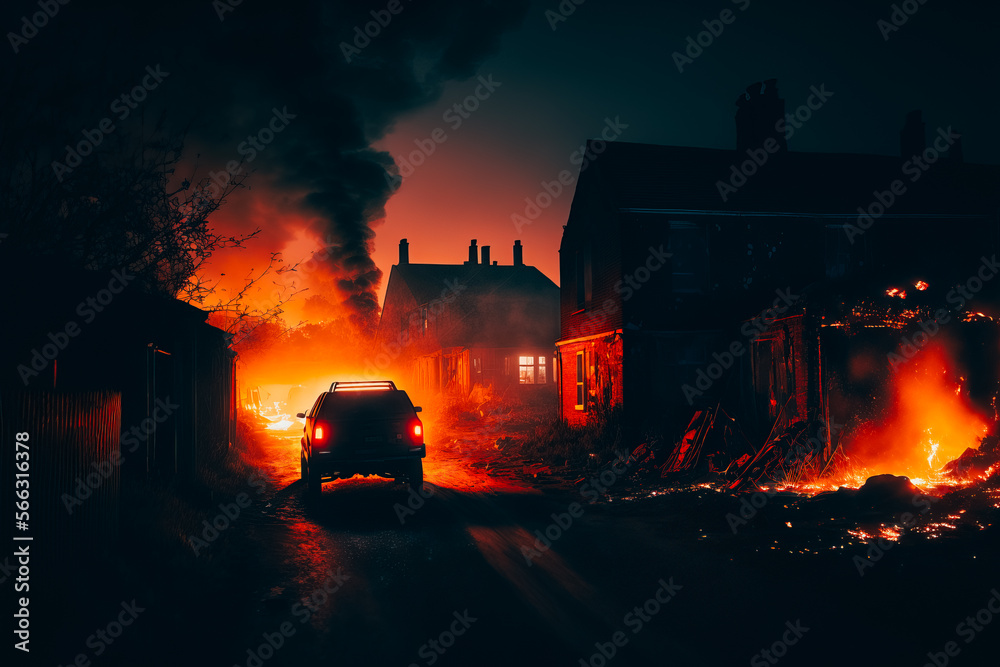 post apocalyptic, fire at night