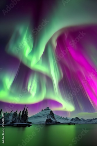 multicolored northern lights (Aurora borealis) - generative ai 