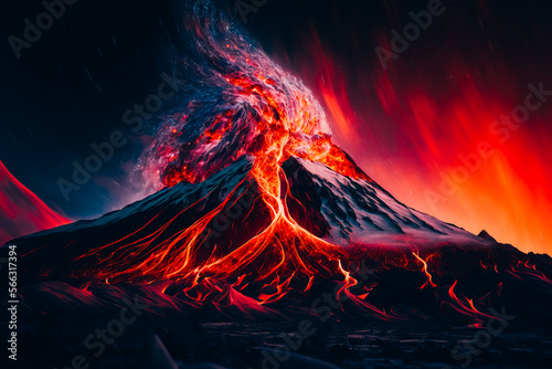 The image showcases the incredible force of a volcanic eruption long exposure star trails