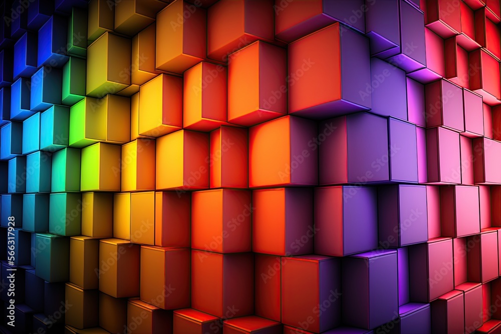 Fototapeta premium 3D Cube on wall rainbow