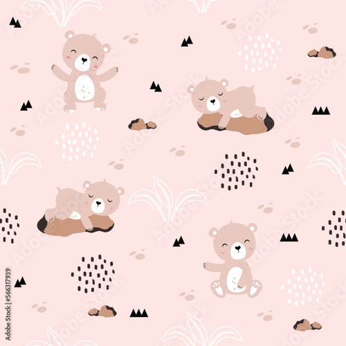 Seamless pattern with cute bear. Creative kids for fabric  wrapping  textile  wallpaper  apparel. Vector illustration