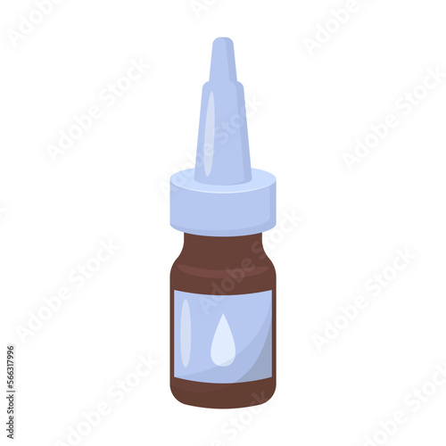 Drawing of nasal drops with dispenser isolated on white background. Pharmaceutical remedies for treatment of colds and flu, vector illustration. Health, treatment concept