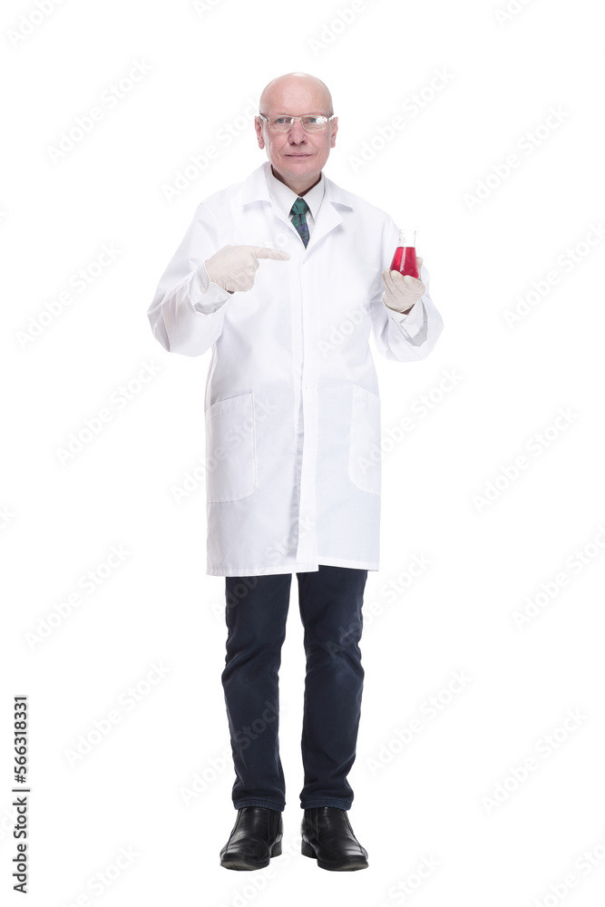 medical researcher with a laboratory flask. isolated on a white background. medical researcher with a laboratory flask. isolated on a white background.