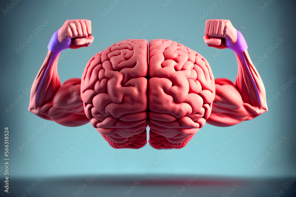 Strong human brain power concept erudite mind memory health. Gray