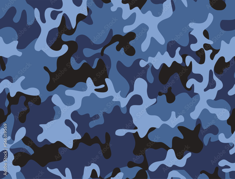 
Military blue camouflage pattern, urban texture, vector seamless background