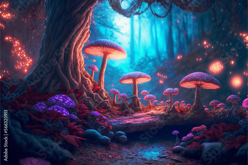 mushrooms, Fairy Lands, magical forest, fungus, generative ai