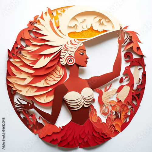 Beautiful Carnival of brazil illustration with dancer and party, tematic shape generative ai photo