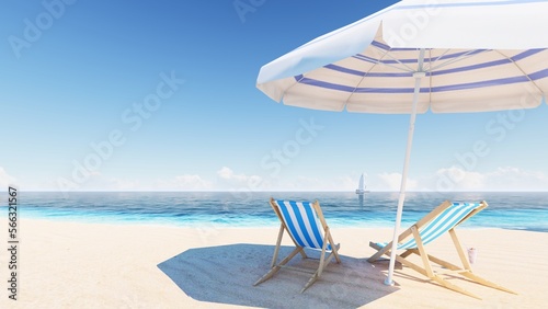 8K. Blue sky over the sea and beach. Waves washing the sand. Palm trees on the caribbean tropical beach. Vacation travel background. 
