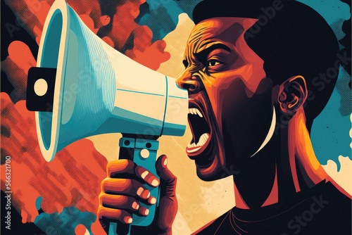 Leinwand Poster Angry black man protesting for equal rights fight