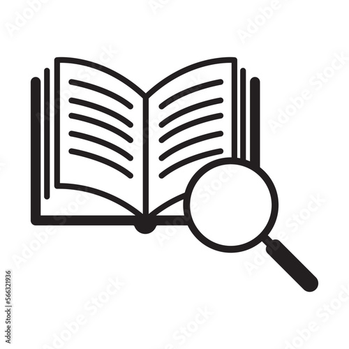 Book pictograph and magnifying glass icon