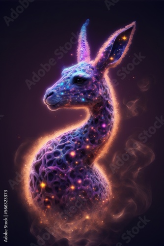 Giraffe in Space - Galaxy Space Illustration - Postproducted generative AI digital illustration
