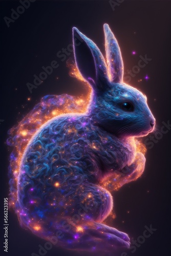 Rabbit in Space - Galaxy Space Illustration - Postproducted generative AI digital illustration