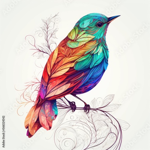 Beautiful 2d illustration of cats, birds and dogs - Line art - Created with generative ai technology © Rieth