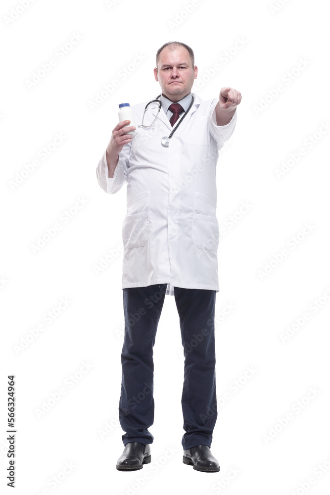 in full growth. competent doctor with sanitizer in hand. in full growth. competent doctor with sanitizer in hand.