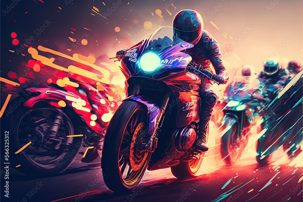 Illustration of motorcycling race - Stylized - Created with Generative Ai Technology