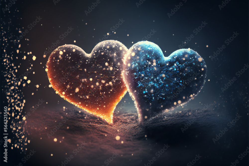 Obraz premium Winter Romance: Two Hearts in the Snow. Generative AI