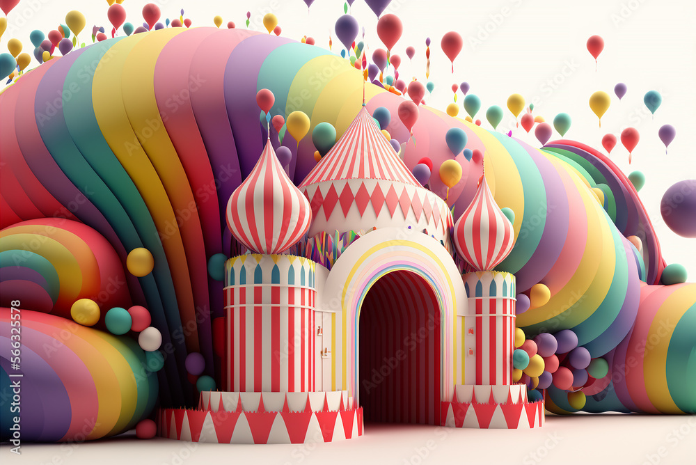 abstract fantasy 3d rainbow carnival deign on white background,generative ai.