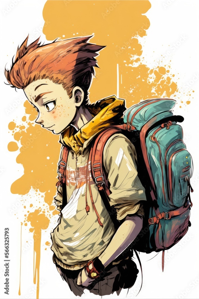 Illustration of a isolated young student with a backpack - Created with generative ai Illustration of a isolated young student with a backpack - Created with generative ai