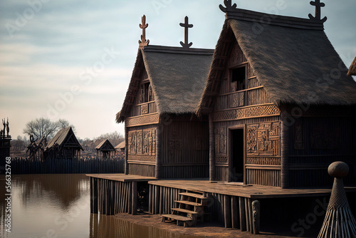 Varangian/Viking Settlement - ai generated photo