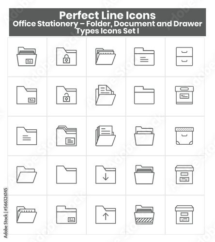 Office Stationery – Folder and Drawer Types Icons Set I