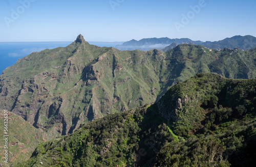 Tenerife. Beautiful trekking in Roque path Taborno with amazing views of the ocean and surrounding Anaga mountains  photo