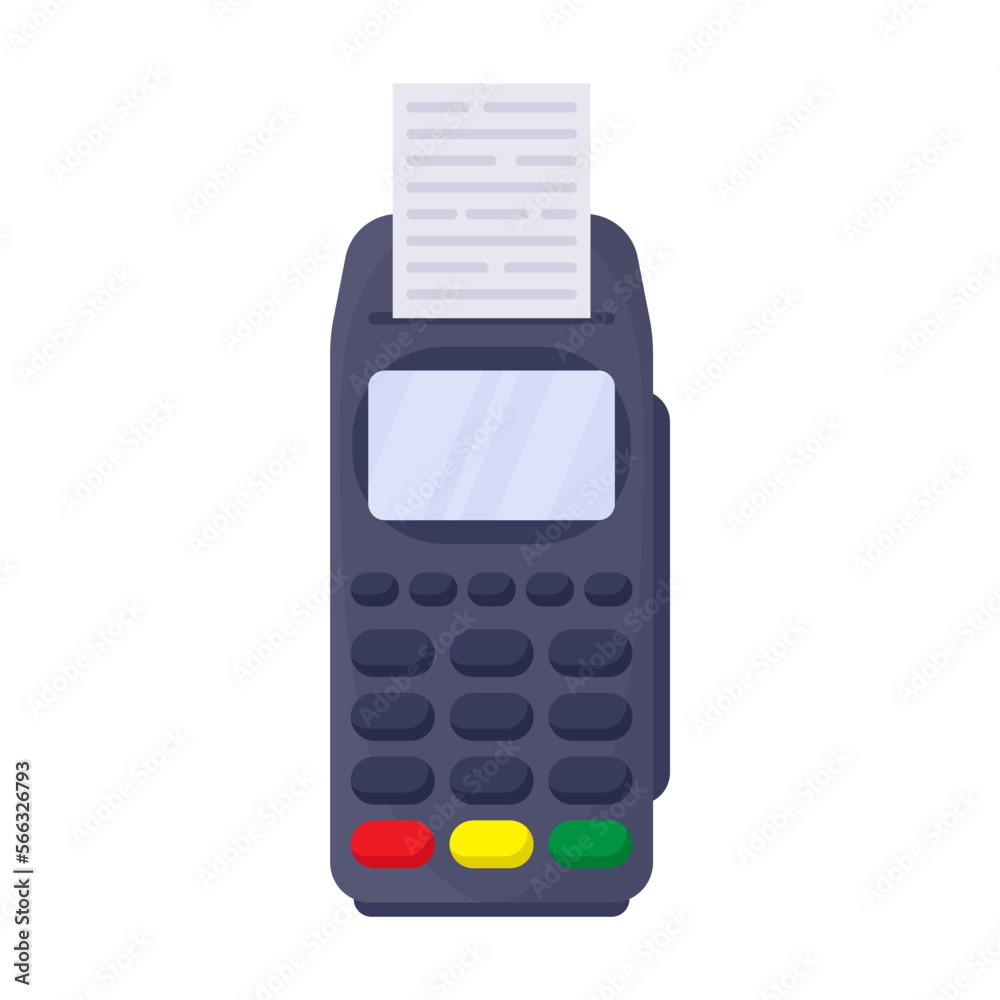 POS terminal with paper check vector illustration. Credit card or mobile phone payment, terminal with receipt isolated on white background. Payment, finances concept POS terminal with paper check vector illustration. Credit card or mobile phone payment, terminal with receipt isolated on white background. Payment, finances concept