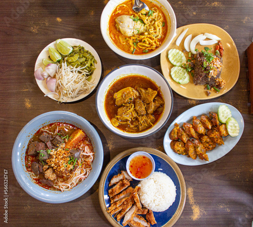 Rice Vermicelli with Northern Thai Curry Sauce , rice noodles with spicy pork sauce , Northern Style pork Curry (Hang Lay) , Notrhern Thai Spicy Sausage ,Khao Soi Recipe, Curried Noodle Soup 