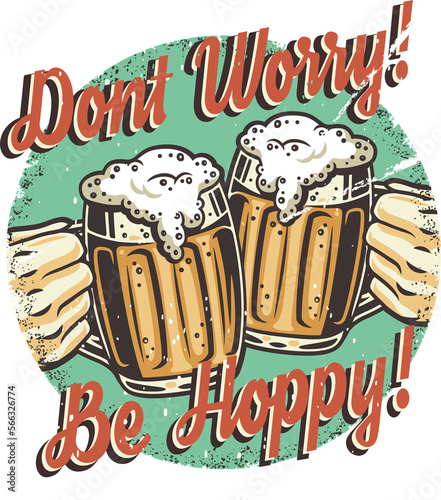 Pint in hand for bavarian oktoberfest. T-shirt colored print with craft lager beer mug with foam