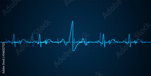 Emergency ekg monitoring. Blue glowing neon heart pulse. Heart beat. Electrocardiogram