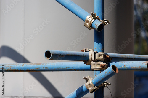 steel pipe and scaffold connector at the construction site.