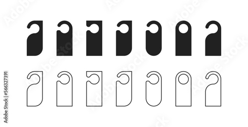 Hotel room hanger set. Do not disturb labels. Black and outline. Vector EPS 10