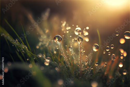 Dewy Meadow Magic: A Close-Up of Nature's Beauty. Generative AI