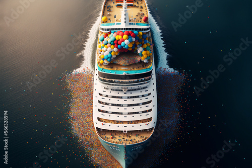 birthday party with balloons on a cruise ship top view
