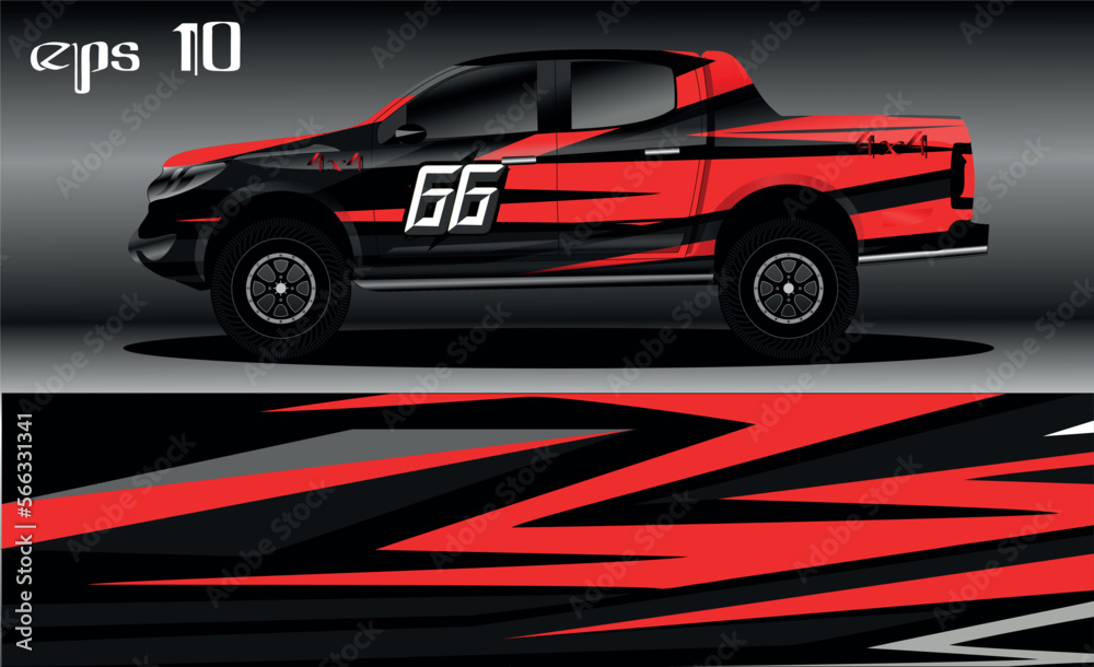 Racing car wrap design vector. Abstract graphic stripe racing background kit design for vehicle wrap, race car, rally, adventure and livery