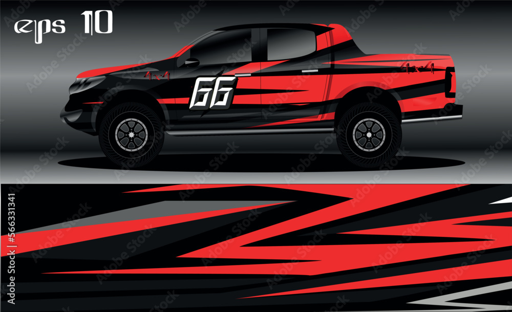 Racing car wrap design vector. Abstract graphic stripe racing background kit design for vehicle wrap, race car, rally, adventure and livery Racing car wrap design vector. Abstract graphic stripe racing background kit design for vehicle wrap, race car, rally, adventure and livery