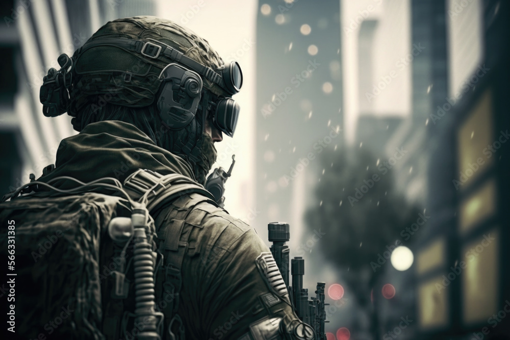 Sniper in a city setting created with Generative AI Technology, ai, generative Sniper in a city setting created with Generative AI Technology, ai, generative