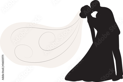 bride and groom with veil silhouette ,design