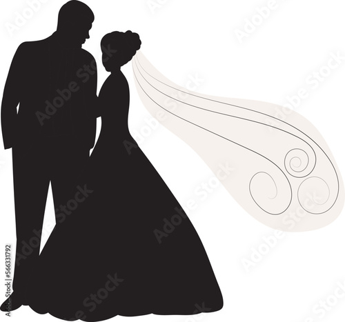 bride and groom with veil silhouette ,design isolated, vector
